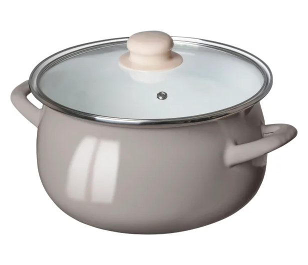 Altom Garnek emaliowany 16 cm z pokrywą szklaną 1,3l taupe - 1580543 - zdjęcie